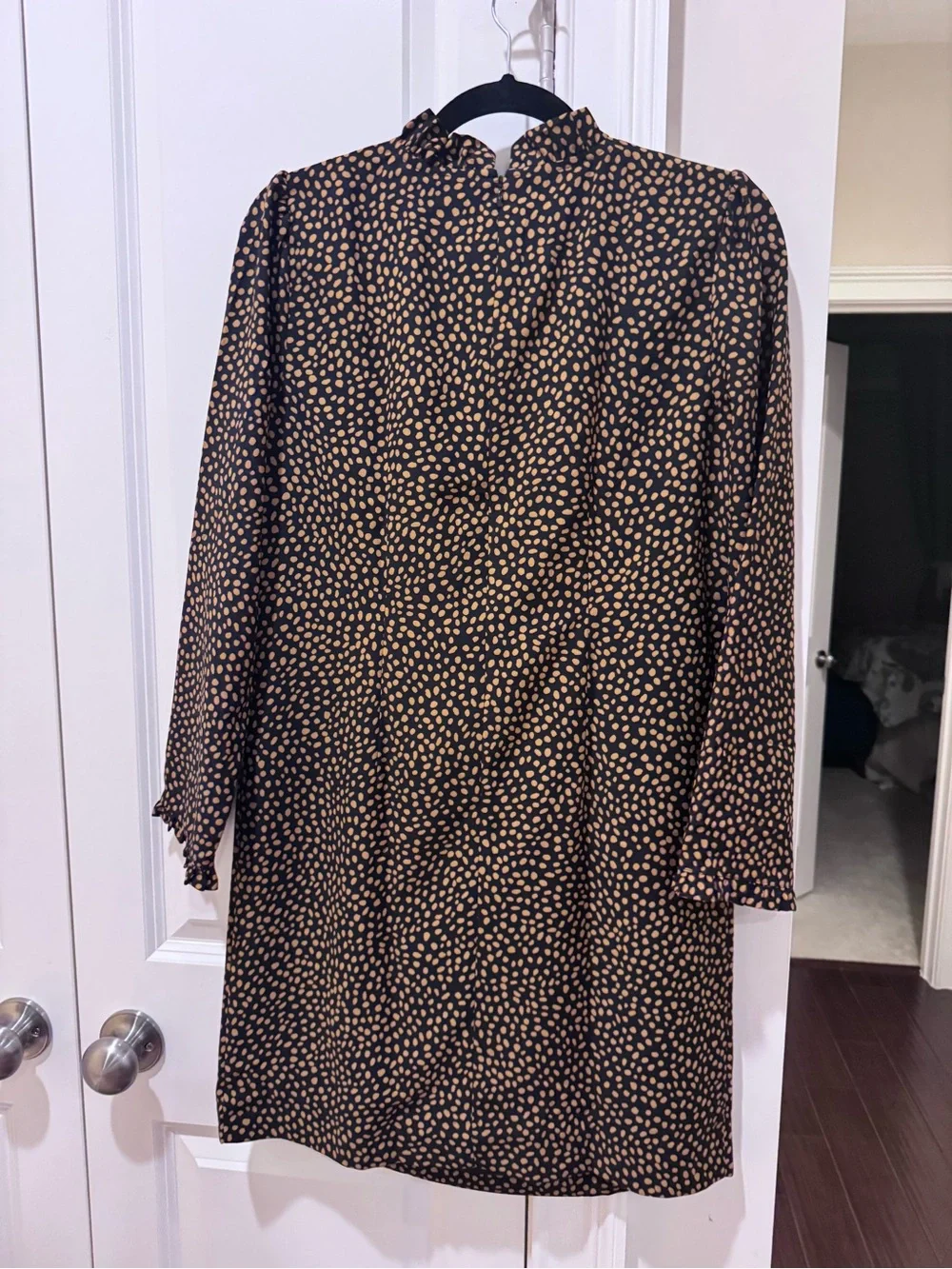 J. Crew Black Shift Dress with Tan Dot Print